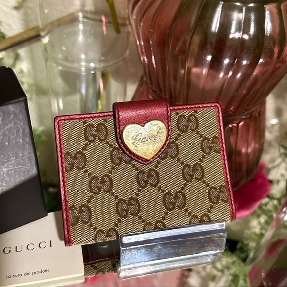Gucci heart snap French wallet with metalic monogram bifold card wallet with box - Picture 3 of 14
